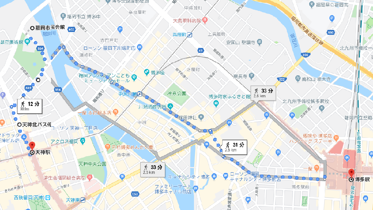 福岡市民会館までの地図